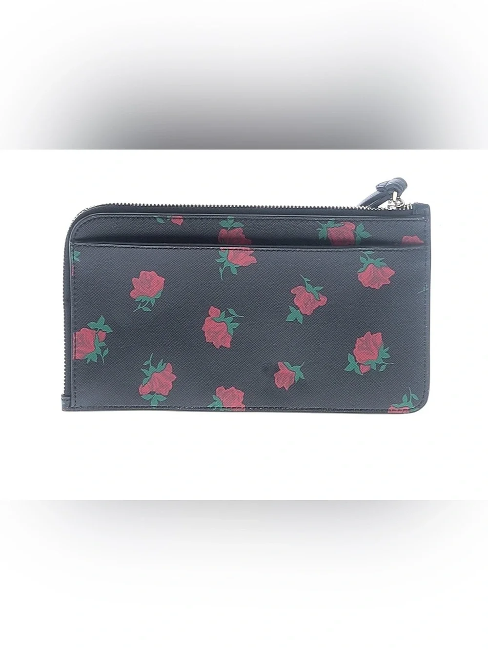 kate spade Black Floral L-Zip Wristlet with Red Roses. NWOT